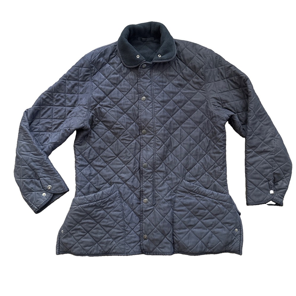 Barbour Microfibre Polarquilt Jacket Mens XL Navy Quilted Fleece Lined Coat
